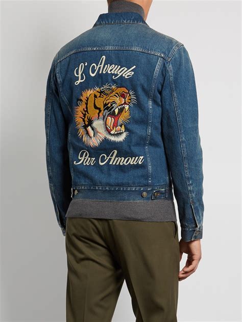 gucci leather tiger jacket|Gucci tiger denim jacket.